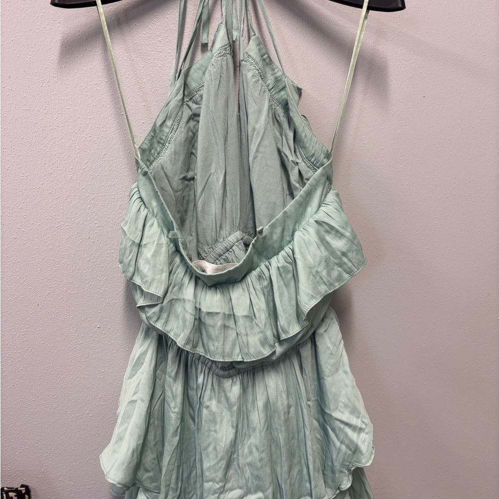 Mustard Seed Mint Green Seafoam Ruffled Romper Summer Open Back Sexy Sleeveless - Picture 5 of 8